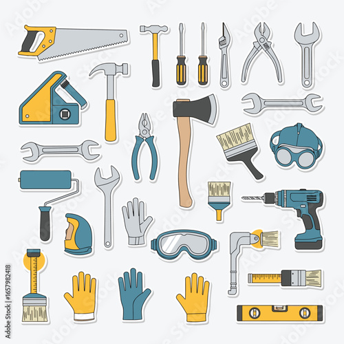A diverse collection of essential tools for home improvement and diy projects demonstrating craftsmanship and construction