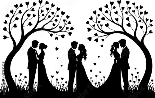 Romantic Couples in Heart love, Tree vector bundle