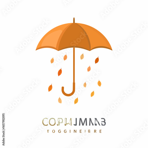 Orange Umbrella with Falling Autumn Leaves, Autumnal Design