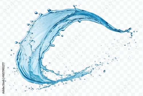 realistic 3d smooth and clean water splash in mid air cut and curve style isolated on transparent background	