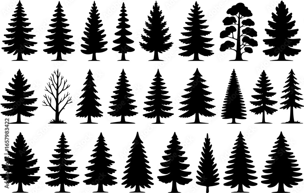 Obraz premium Pine Tree , forest, nature black vector bundle design graphics