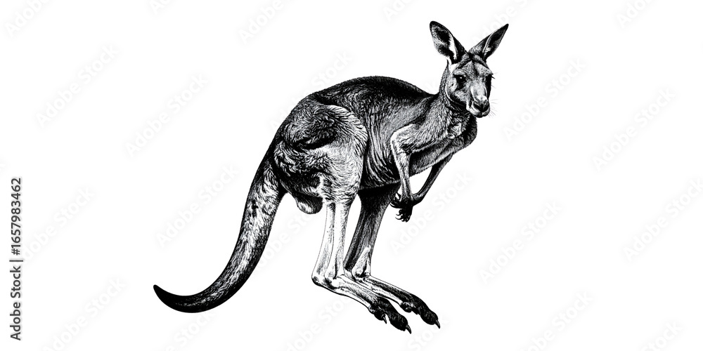 Fototapeta premium A cartoon black kangaroo and baby silhouette illustration of a wild animal jumping in the sky