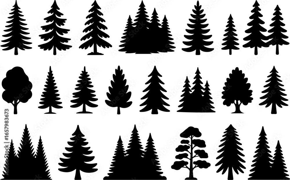 Obraz premium Pine Tree , forest, nature black vector bundle design graphics