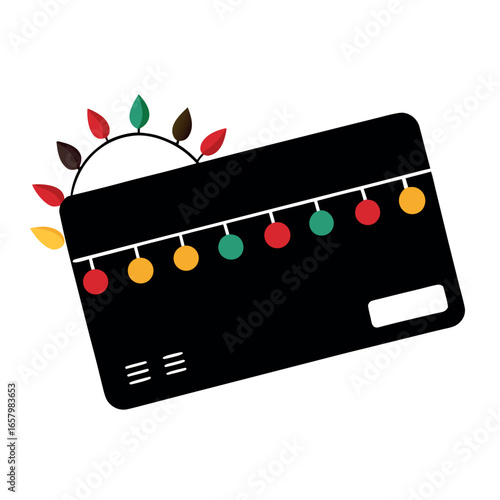 Vector art of black credit card with colorful festive lights