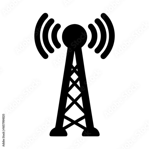 Illustration of a Communication Tower Transmitting Signals in Black and White