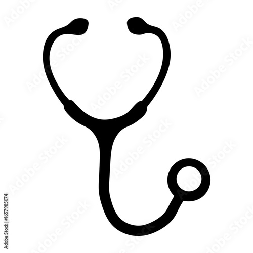 Black and white silhouette illustration of a stethoscope, a medical instrument