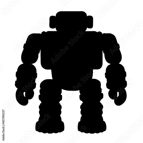 Silhouette of a RetroStyled Robot with a Boxy Body and Chunky Limbs