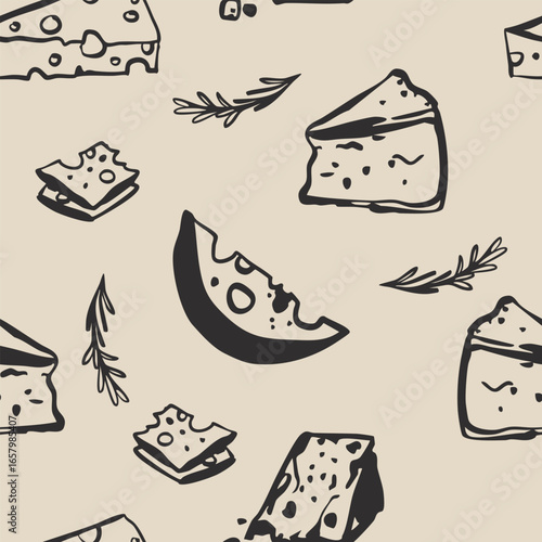 Hand drawn cheese whimsical hand drawn food seamless pattern background. Ideal for food wrapping paper, product desk, box