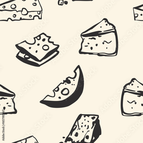 Hand drawn cheese whimsical hand drawn food seamless pattern background. Ideal for food wrapping paper, product desk, box