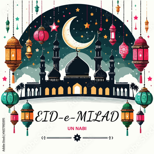 Eid e Milad un Nabi Celebration Poster | Islamic Calligraphy & Mosque Festival Template