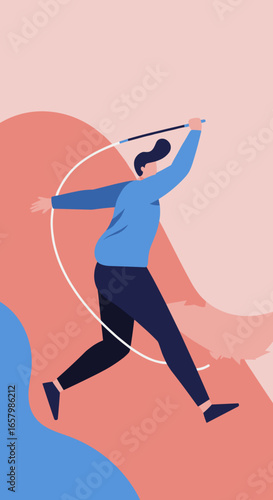 Stylized illustration of a person casting a fishing rod, depicting a relaxing outdoor hobby. Ideal for leisure, recreation, and lifestyle concepts.