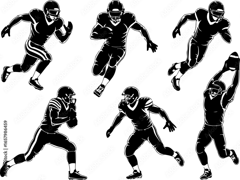 Naklejka premium American Football Action Player Graphics Vector Bundle | Dynamic Action Vector Set