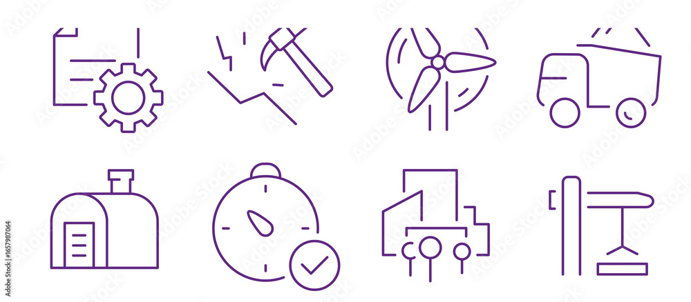 Modern industrial icons illustrating construction, energy, and logistics concepts. Modern industrial icons illustrating construction, energy, and logistics concepts.