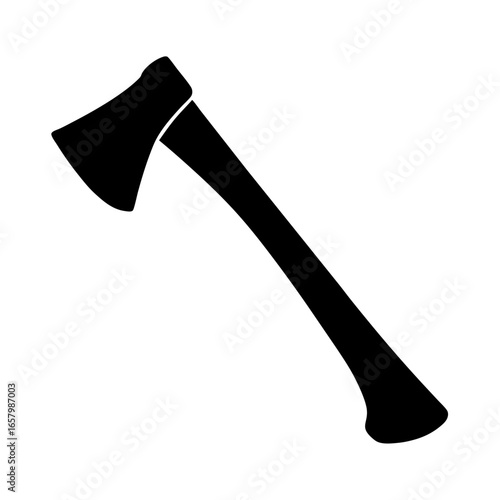 Silhouette of a traditional axe with a wooden handle on white background