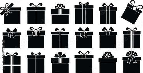 set of black gift boxes vector illustration. gift, box, present, surprise, Christmas gift icon outline silhouette for graphic resources. silhouette icon vector illustration white background