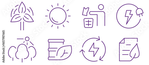 Clean energy and sustainability icons representing renewable power and environmental care.