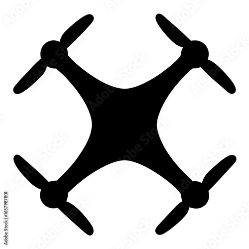 Isolated black drone silhouette with symmetrical rotor arrangement and simple design