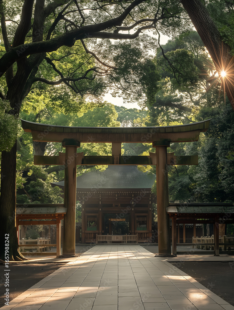 Obraz premium japanese garden in the morning, japanese temple in the morning, Silhouette of a Japanese Pagoda on a Hilltop at Sunset
