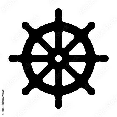 Monochrome nautical themed ships wheel vector illustration on white backdrop