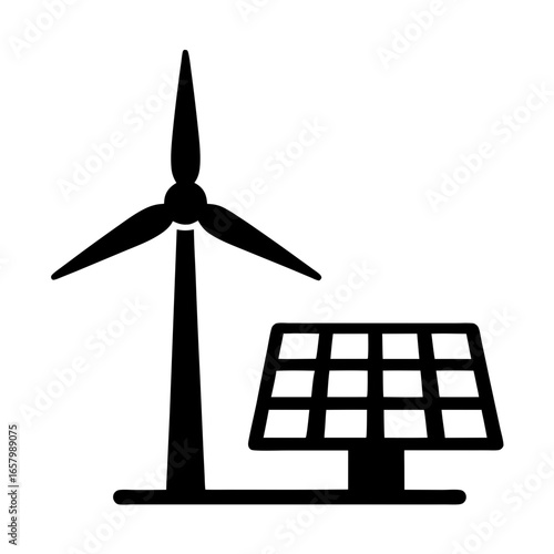 Renewable Energy Illustration Featuring a Wind Turbine and Solar Panel Design