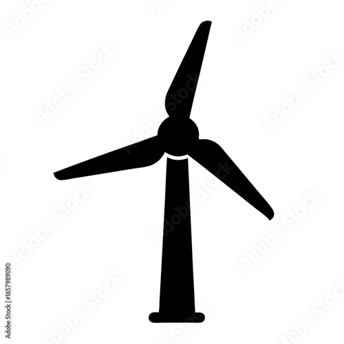 Black silhouette illustration of a three bladed wind turbine on white background