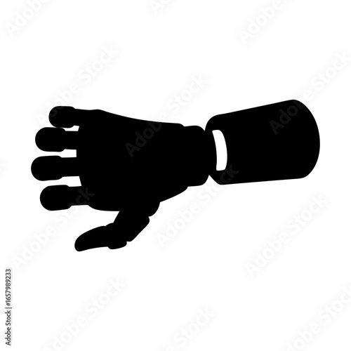 Robotic Arm in Solid Black Silhouette Against a White Background Displaying Manipulation