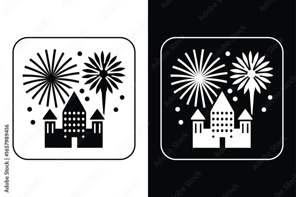 Fototapeta premium Vector Fireworks Icons on Black and White Background.