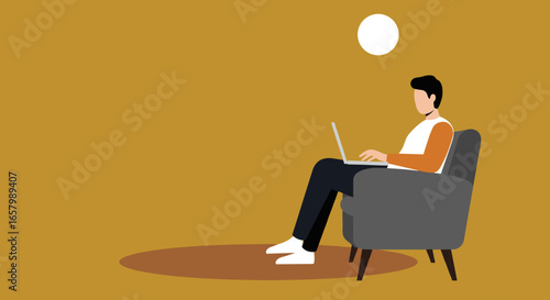 Person comfortably working on a laptop from an armchair. Ideal for remote work, online learning, home office, or a relaxed digital lifestyle.