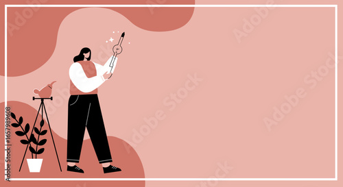 Creative person holding a magical pen, symbolizing inspiration and new ideas. Ideal for concepts of innovation, design, and artistic expression.