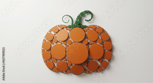 Creative pumpkin-shaped mirror made of circular mirrors with a decorative green stem