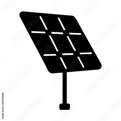 Isolated simple graphic black solar panel, renewable energy, and sustainability