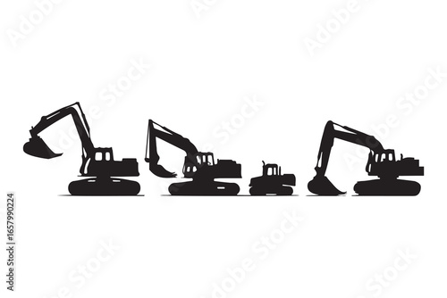 Excavator machine art silhouette vector on white background