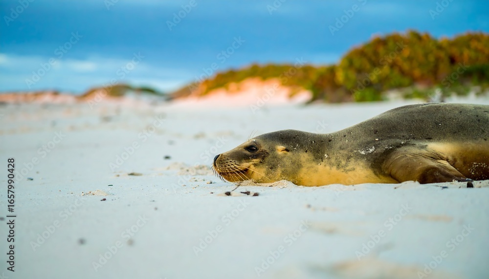 Fototapeta premium Seal pup on beach at sunrise