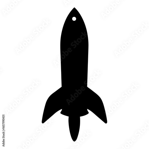 A black silhouette of a classic rocket ship design ready for liftoff