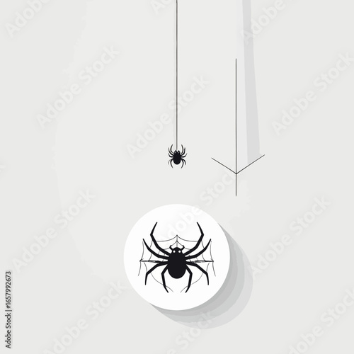 Spiders and Web Icon Set: Hanging, Round, Black Silhouette