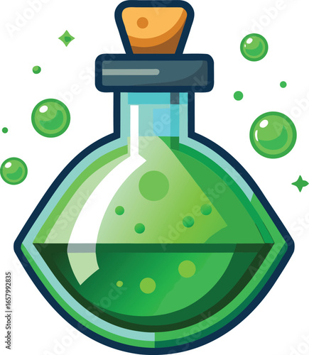 Witch Brewing Elements Magical Green Potion Bottle Illustration