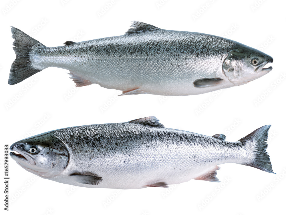 Naklejka premium two uncooked raw salmon fish isolated