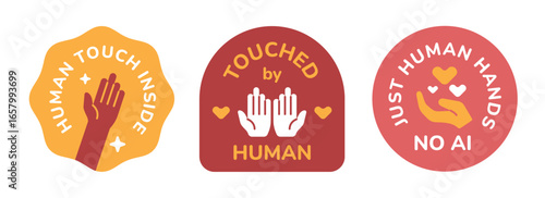 Handmade stickers, badges, labels collection. Handcrafted human emblem design.