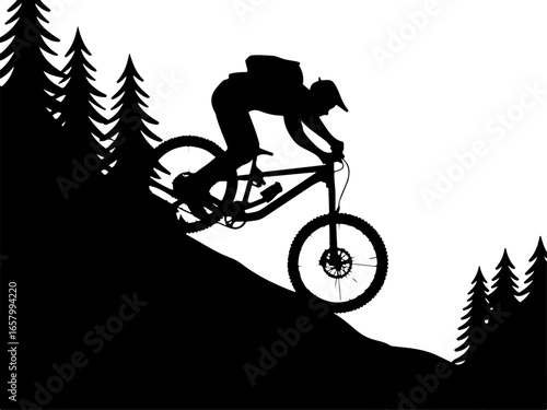 Mountain Biker , outdoor adventure Downhill Cycling vector graphics