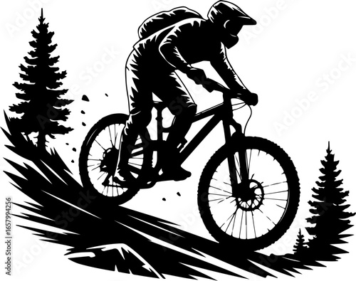 Mountain Biker , outdoor adventure Downhill Cycling vector graphics