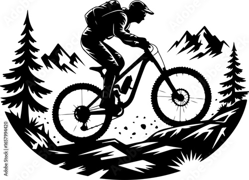Mountain Biker , outdoor adventure Downhill Cycling vector graphics