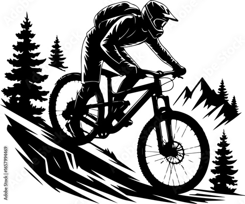 Mountain Biker , outdoor adventure Downhill Cycling vector graphics