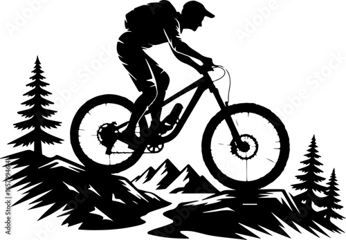 Mountain Biker , outdoor adventure Downhill Cycling vector graphics