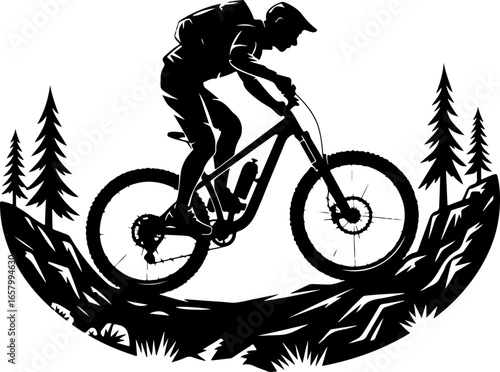 Mountain Biker , outdoor adventure Downhill Cycling vector graphics