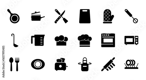 Kitchen Utensils and Appliance Icons Set