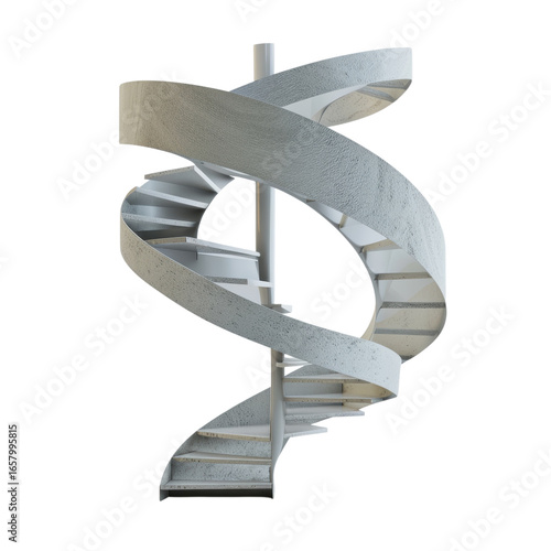A white spiral staircase view