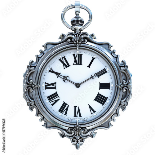 Ornate silver pocket watch face