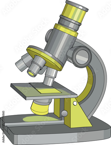 Microscope on white background used in science laboratory for research and medical experiments