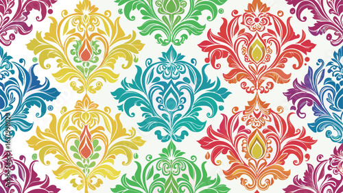 Vector art of colorful damask floral ornament pattern