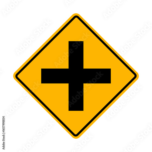 Intersection ahead road sign, Intersection traffic sign, Flat vector illustration design isolated on white background.